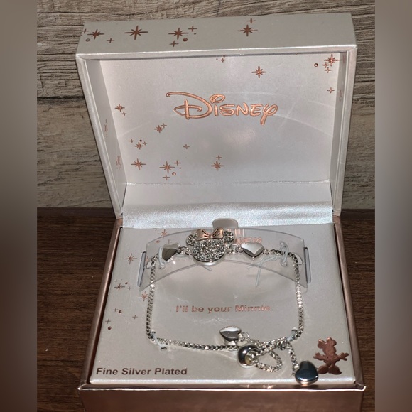 SILVER PLATED MINNIE HEARTS LOVE ADJUSTABLE BRACELET - New - Picture 3 of 5